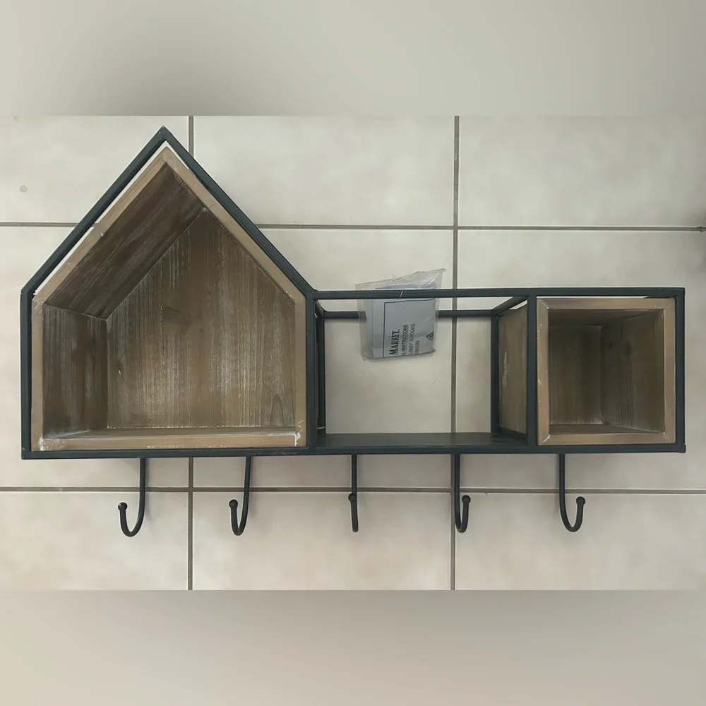 Cost Plus World Market Geometric Black and Brown Wall Shelf